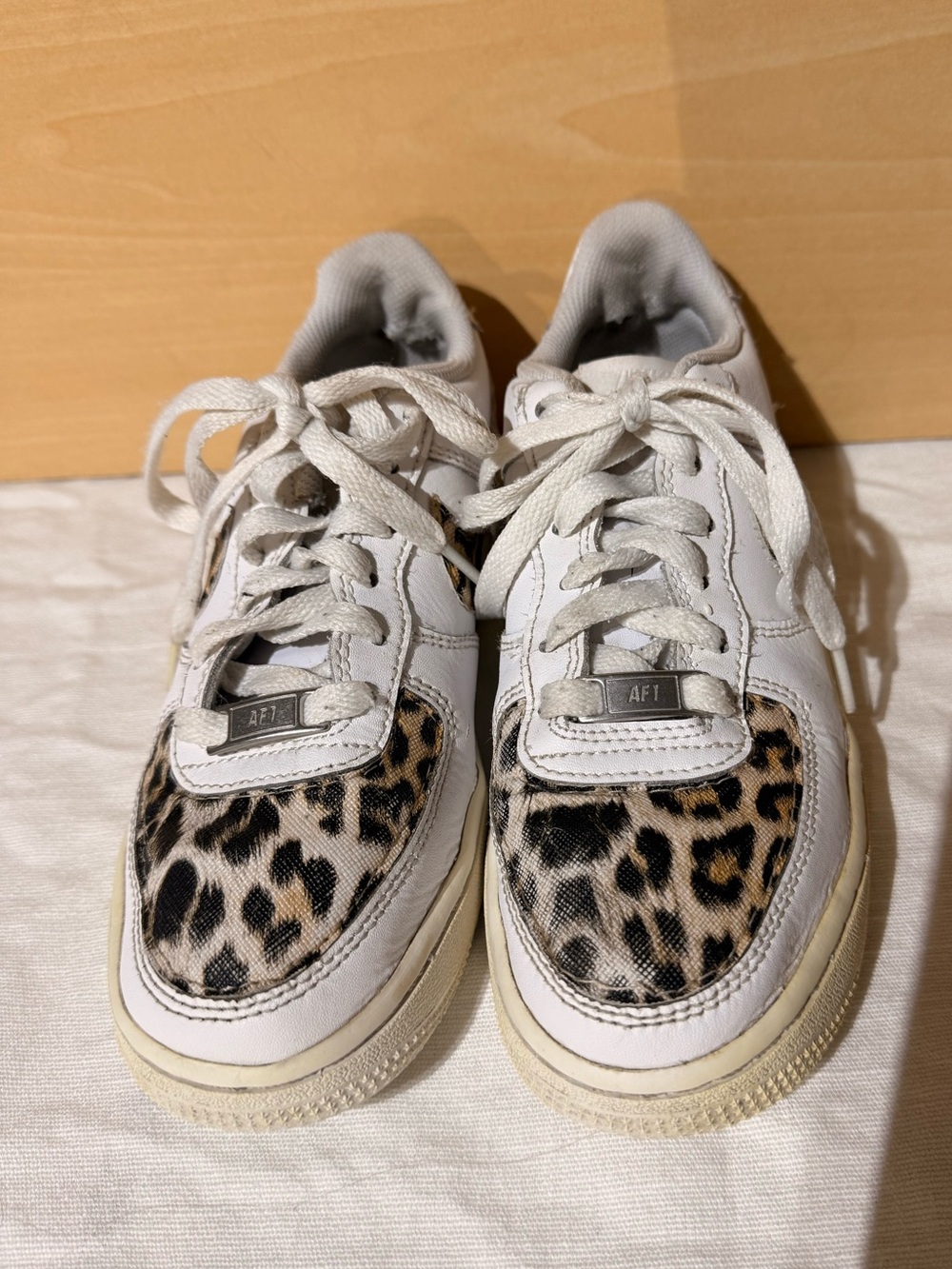 Kids White with Leopard Air Force 1s